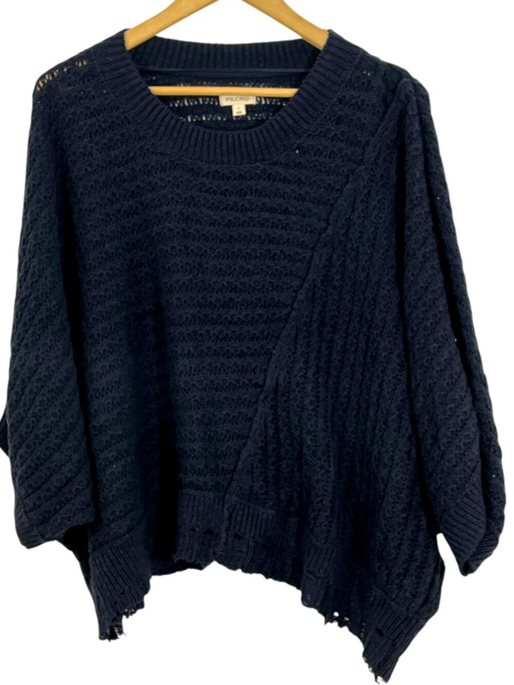Anthropologie Pilcro Distressed Asymmetrical Sweater Navy Blue Large NWOT